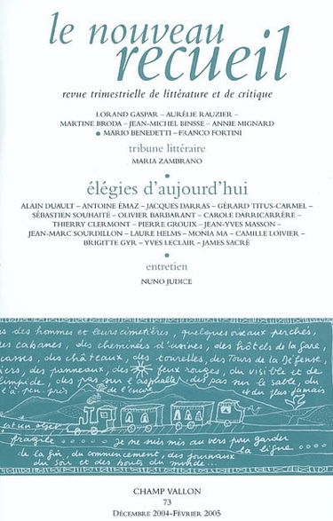 Nouveau recueil (Le), n° 73. Elégies d'aujourd'hui