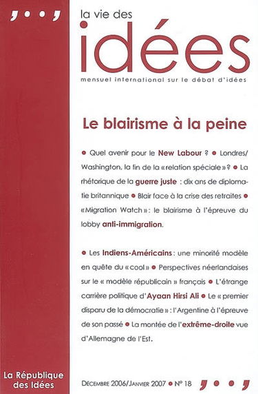 Vie des idées (La), n° 18. Le blairisme à la peine
