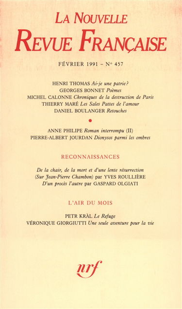 Nouvelle revue française, n° 457