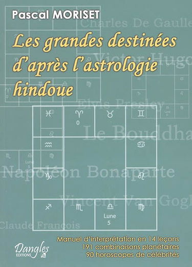 Les grandes destinées d'après l'astrologie hindoue : manuel d'interprétation en 14 leçons : 191 combinaisons planétaires, 90 horoscopes de célébrités