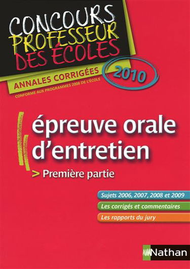 Annales corrigées CRPE épreuve orale d'entretien : 2010