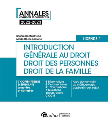 Introduction générale au droit, droit des personnes et de la famille : licence 1 : 2022-2023