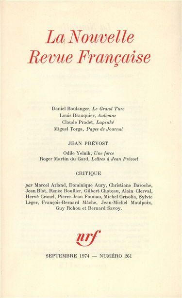 Nouvelle revue française, n° 261