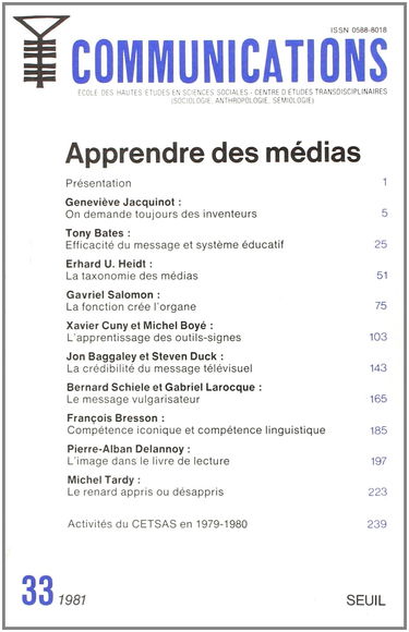 Communications, n° 33. Apprendre des médias