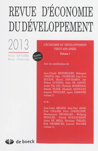 Revue d'économie du développement, n° 2-3 (2013). L'économie du développement vingt ans après, 1