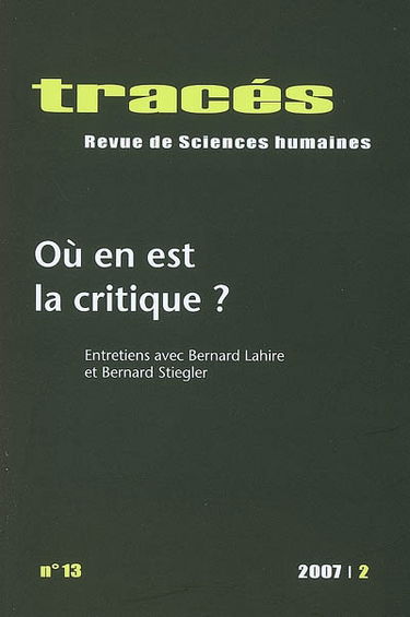 Tracés, n° 13. Où en est la critique ?