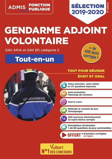 Couverture de Gendarme adjoint volontaire, GAV APJA et GAV EP, catégorie C : tout-en-un : sélection 2019-2020