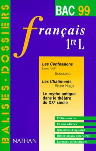 Français 1ère L "Les Confessions" Livres 1 à 4 de Rousseau: "LES CHATIMENTS" DE VICTOR HUGO. LE MYTHE ANTIQUE DANS LE THEATRE DU XXEME SIECLE. Bac 1999