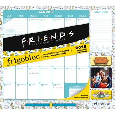 Couverture de Frigobloc Mensuel 2025 Déco Friends (de janv. à déc. 2025) par Collectif