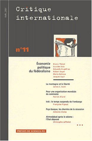 Critique internationale, n° 11. Variations : économie politique du fédéralisme