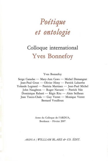 Couverture de Poétique et ontologie : actes du colloque, Bordeaux, février 2007