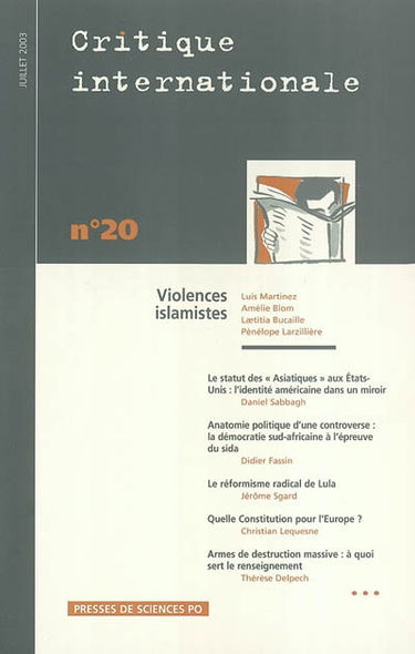 Critique internationale, n° 20. Violences islamistes